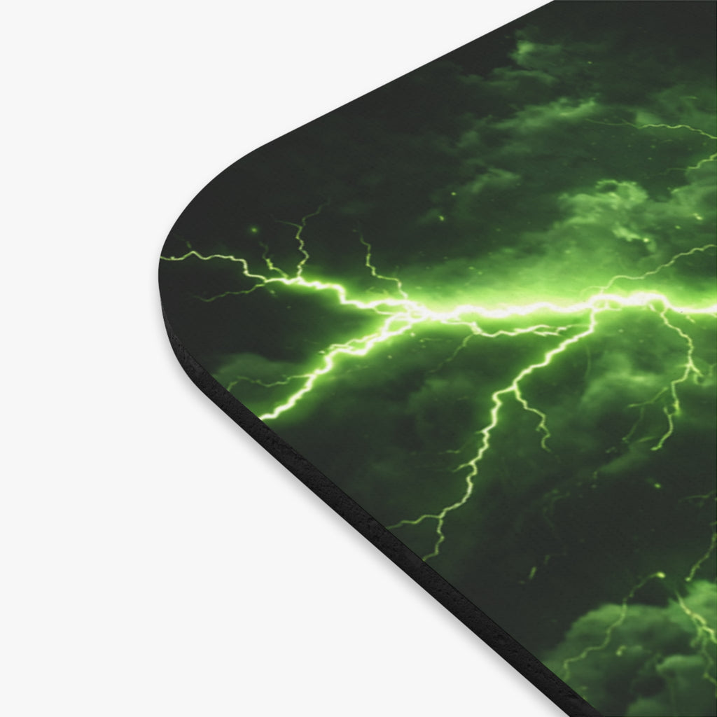 Green Lightning Mouse Pad — Gaming Desk Mat with Energy Storm Design