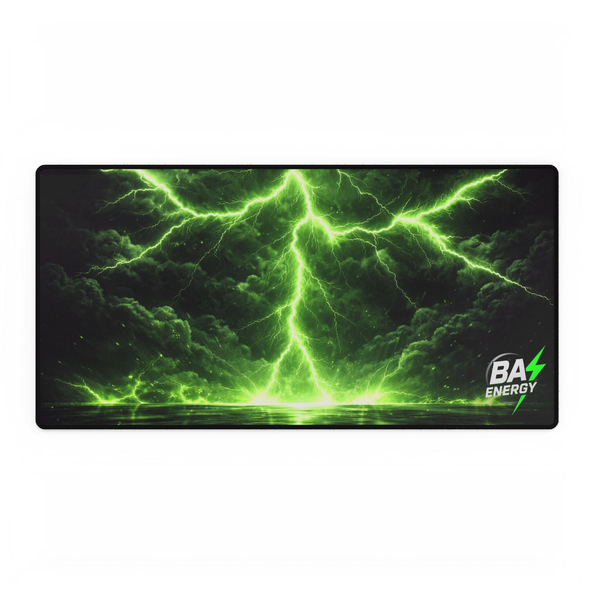 Energy Storm Desk Mat — Large Gaming Mousepad with Green Lightning